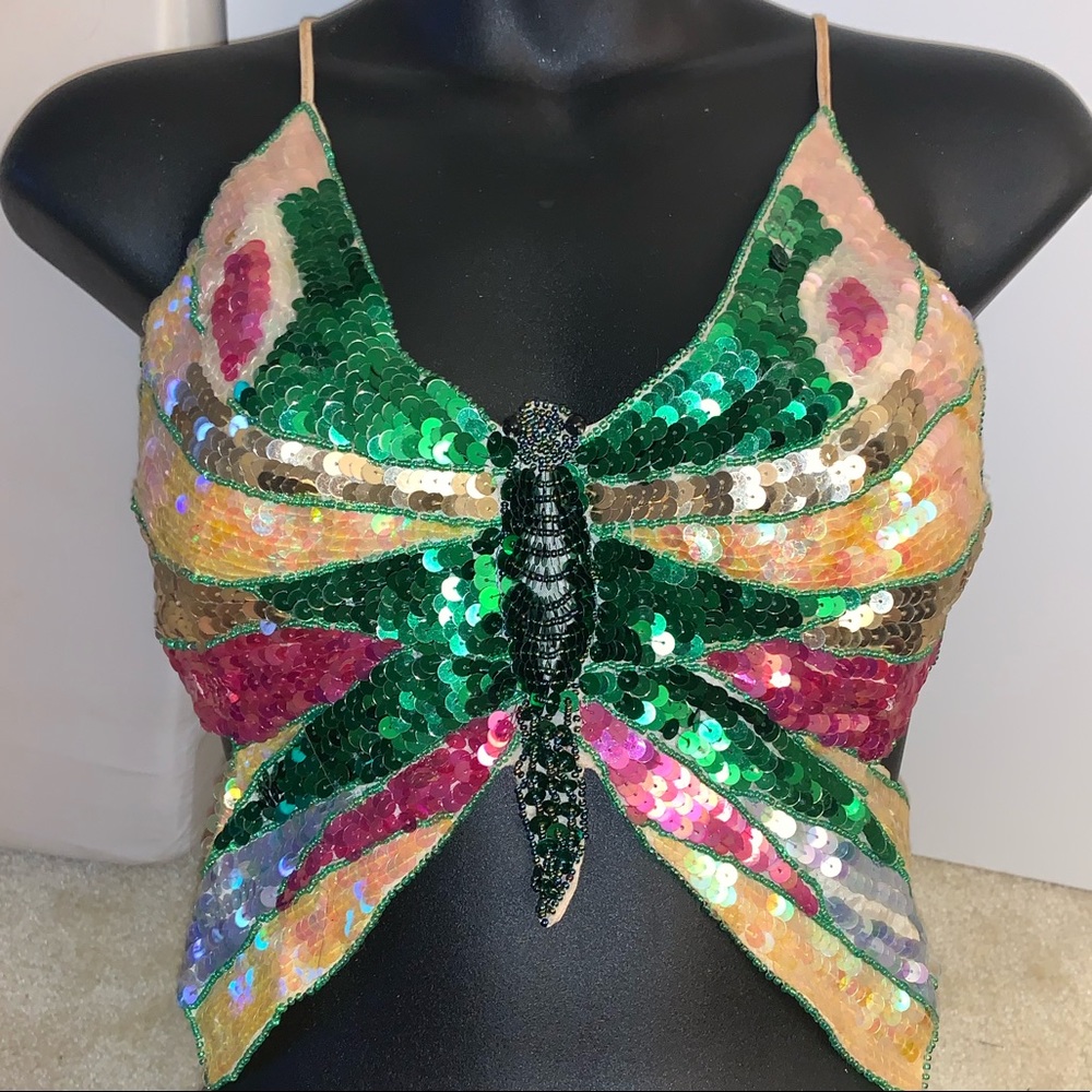 multi color music festival Sequin Butterfly Top XS/S
